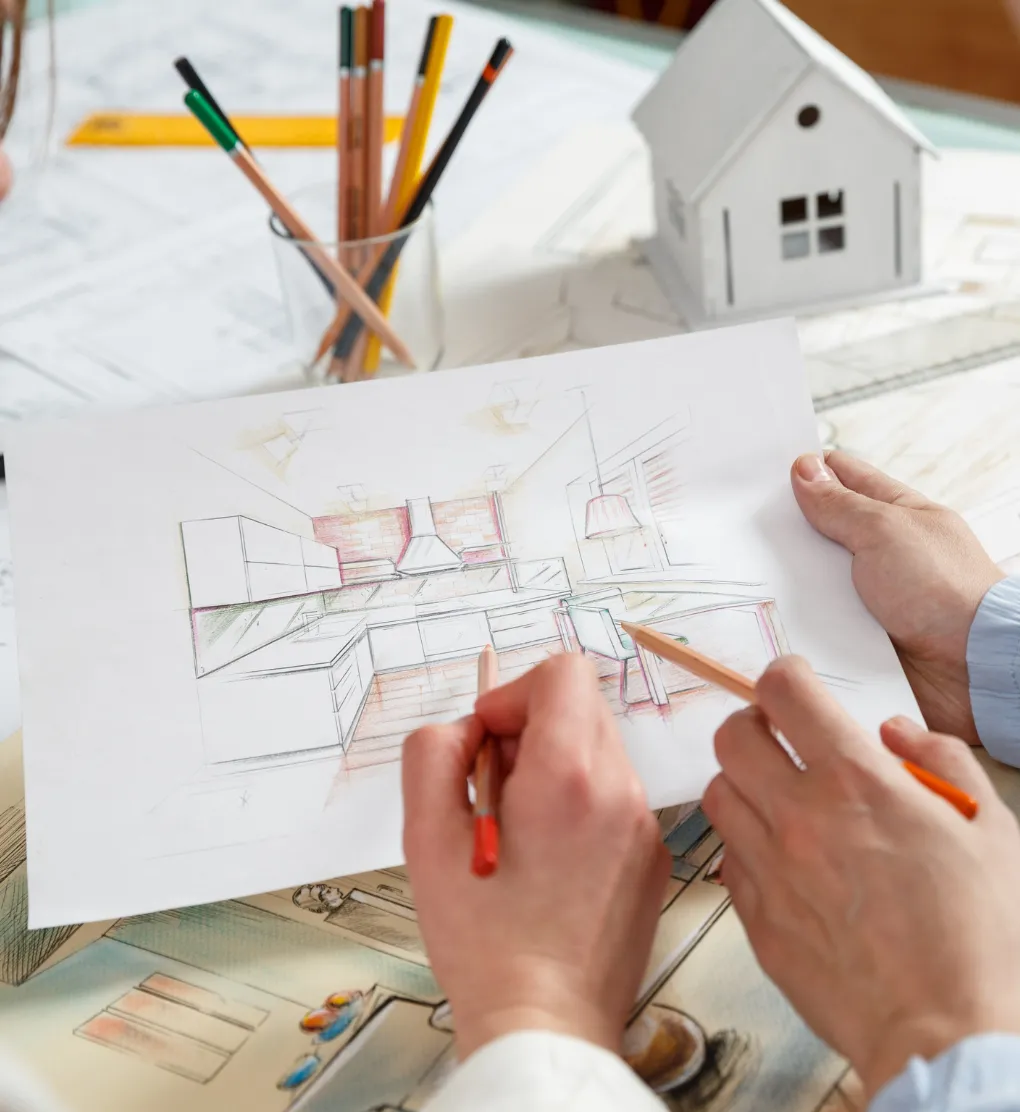 Kitchen remodeling design planning by Kitchen Pro Dallas, showing custom kitchen layout sketches and renovation concepts