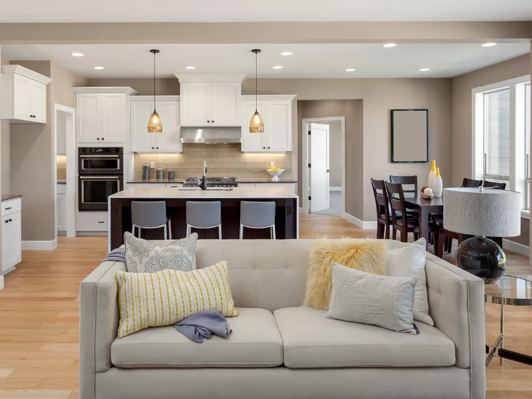 Open concept kitchen remodeling in Dallas TX with professional wall removal for living area integration